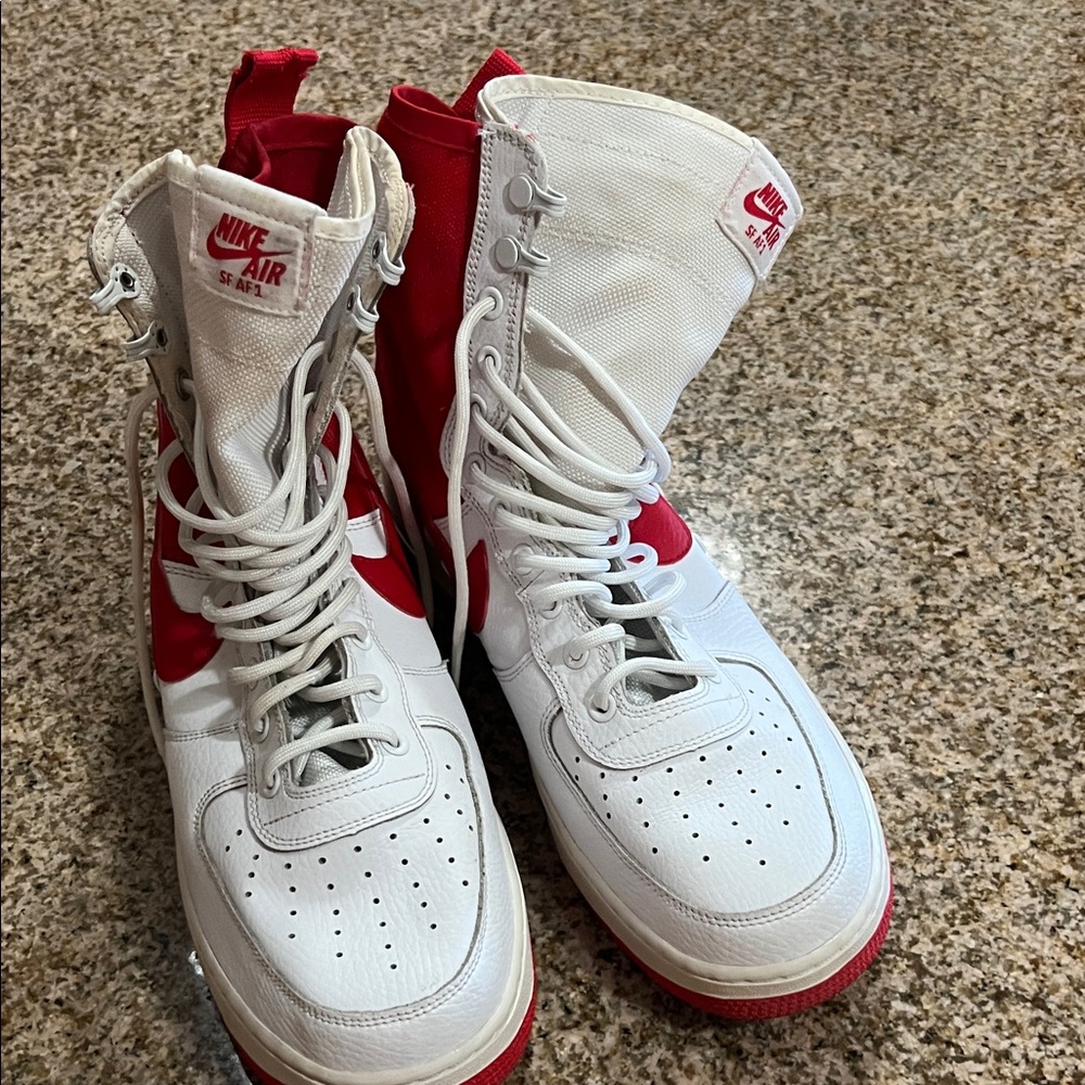 Nike White and Red High-Top Tactical Sneakers